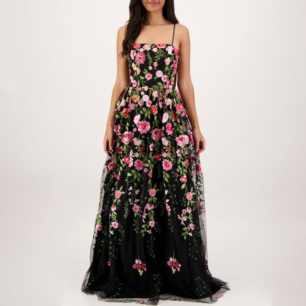 Floral Black and Pink Evening Gown